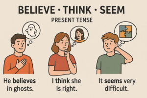 Believe, think, and seem. What tense do we use?