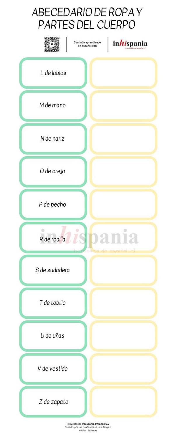 Spanish alphabet body